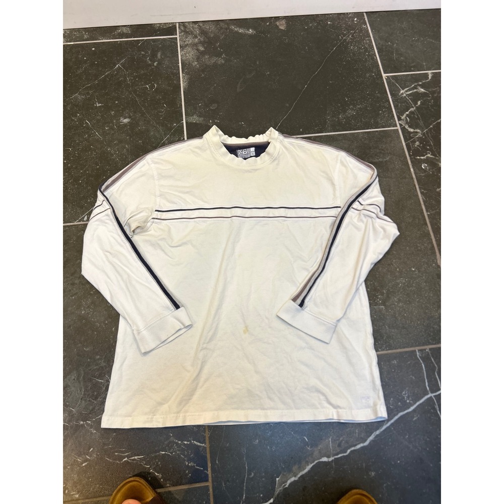 XG Mens Vintage Long Sleeve Racing Stripe T-Shirt Cream Navy Grey XL Streetwear